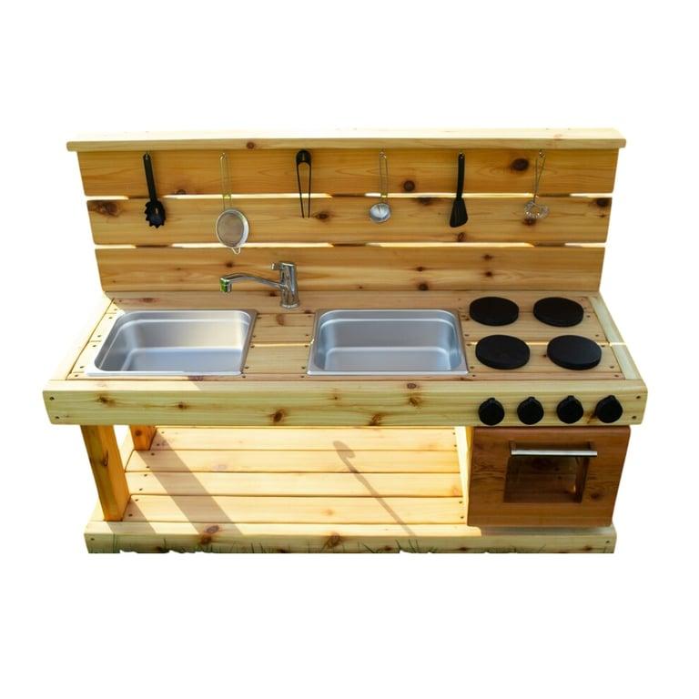 Montessori Noble Wooden Toys Mud Kitchen With Oven, Faucet, and 2 Drain