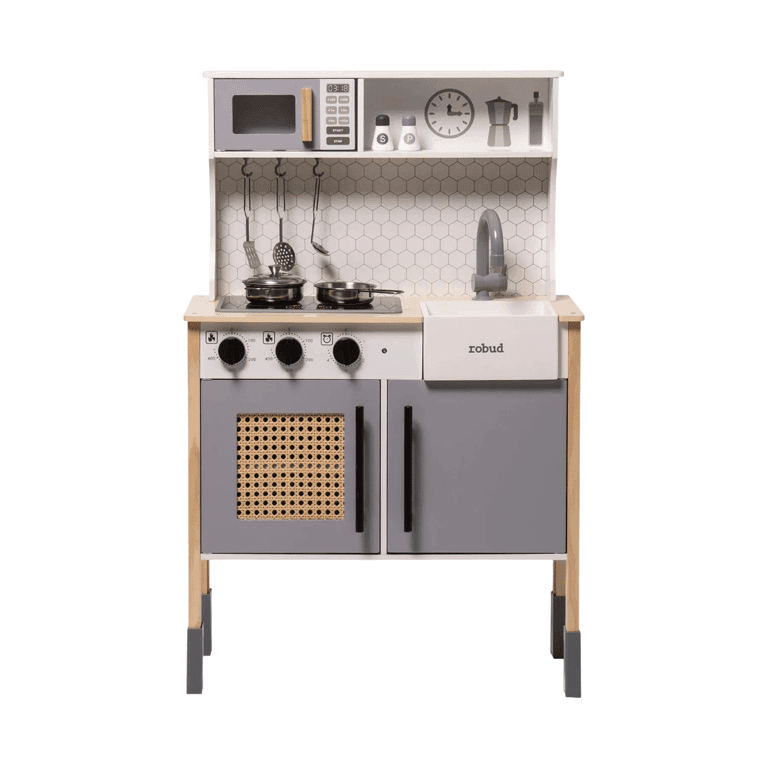 Robud Wooden Kids Play Kitchen Set Vintage Pretend Gray