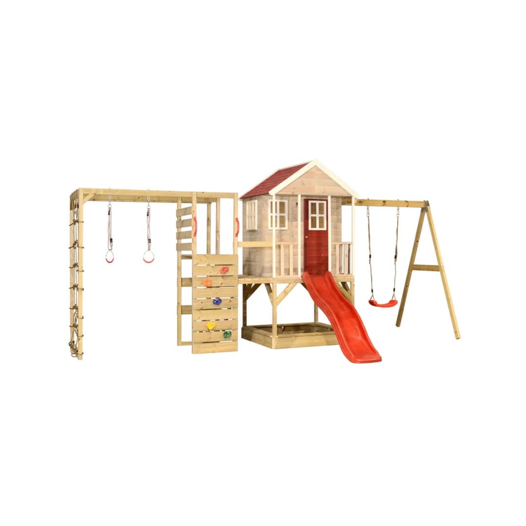 Wendi Toys Nordic Adventure Swing Set With Platform, Slide, Single Swing, and Gym Attachment Red
