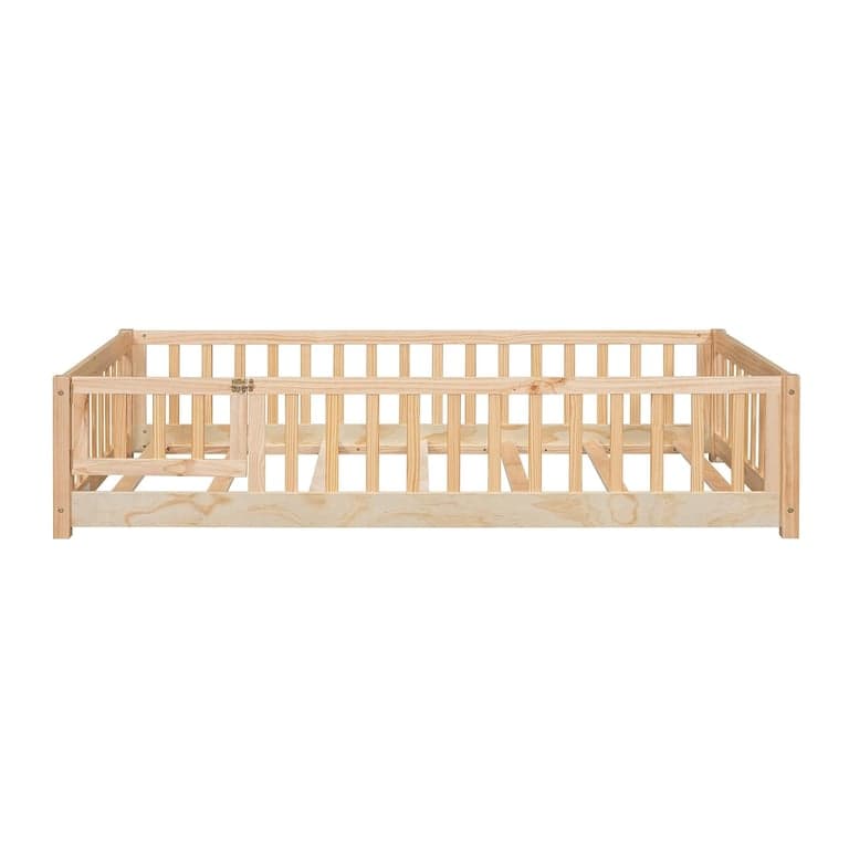 Bellemave Single Floor Bed WIth Door and Fence Natural