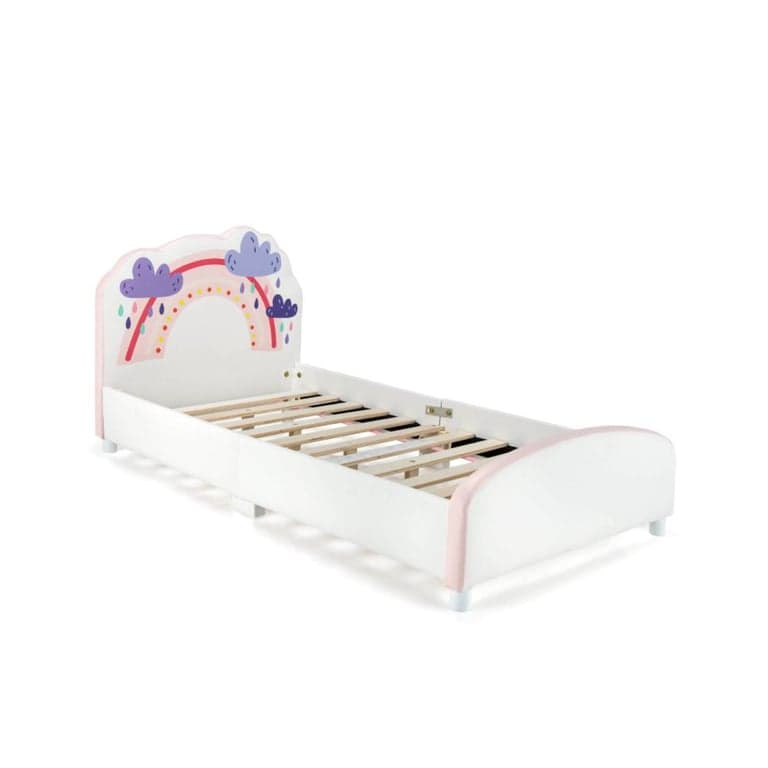 Costway Twin Size Upholstered Platform Wooden Bed With Rainbow Pattern