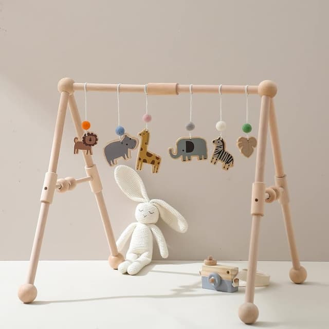 Etucdose Wooden Baby Gym With 6 Toys Zoo