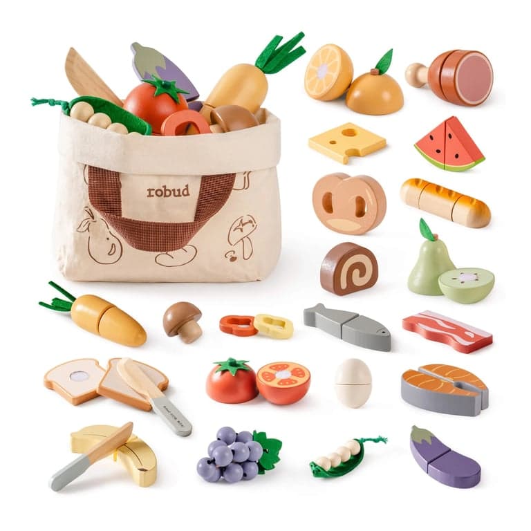 Robud Wooden Cutting Food Playset 4-in-1