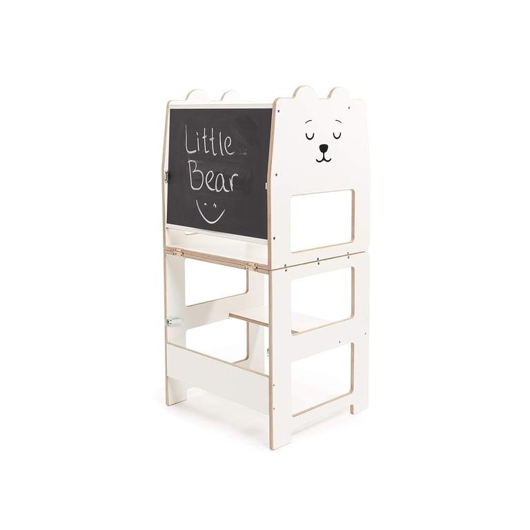 Montessori Craffox Convertible Learning Tower With Chalkboard Bear White