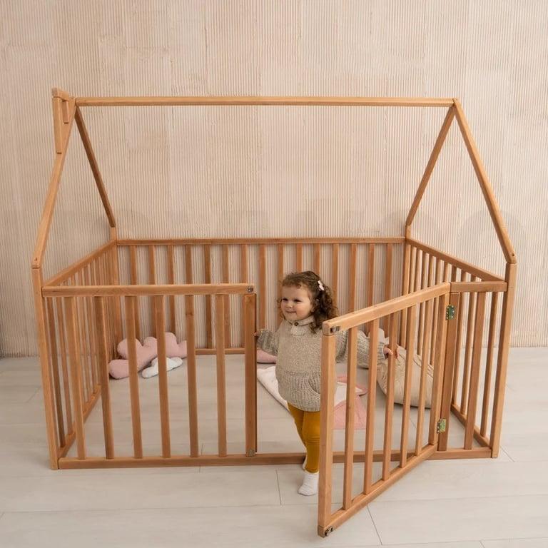 Montessori Busywood House Playpen Bed With High Rails Natural Single Size