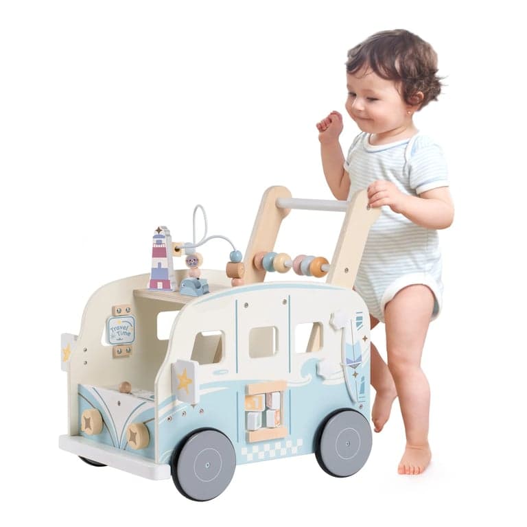 Robud Wooden Baby Push Walker Vacation Bus Blue
