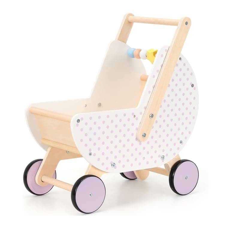 Pillowhale Wooden Baby Walker and Doll Stroller Purple