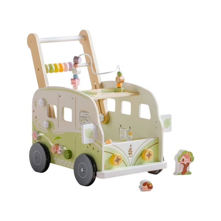 Robud Wooden Baby Push Walker Vacation Bus Green