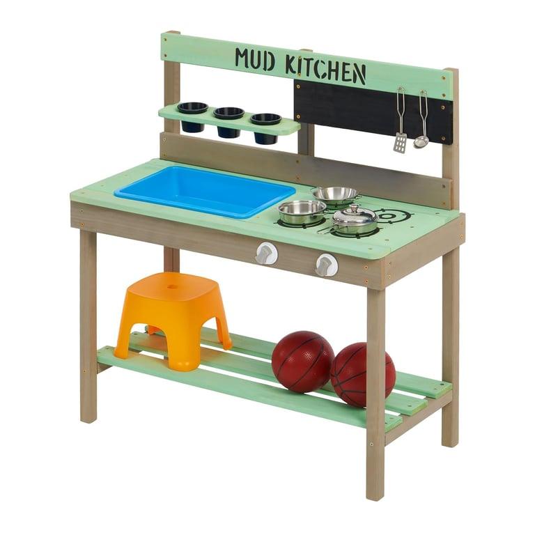 Montessori SoliWood Mud Kitchen With Water Play Set and Cooking Toys Green 31 x 15 Inch