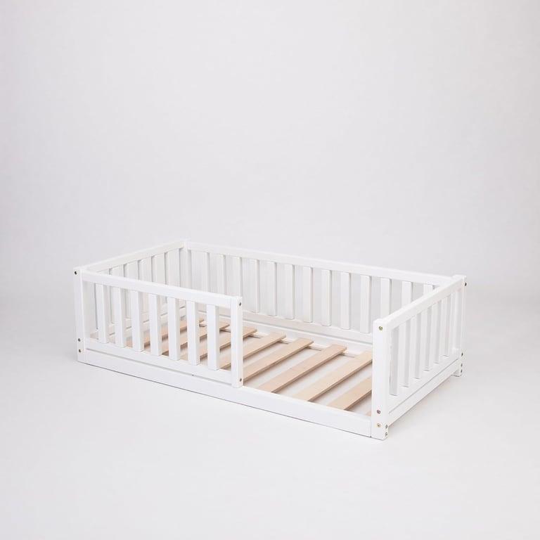 Sweet Home From Wood Floor Bed With Rails on 4 Sides Full White