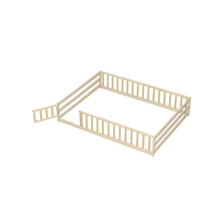 Costway Full Size Floor Bed With Rails Natural