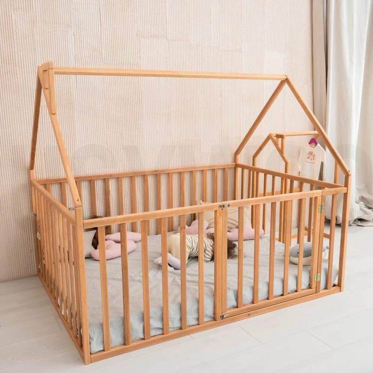 Montessori Busywood House Playpen Bed With High Rails Natural King Size