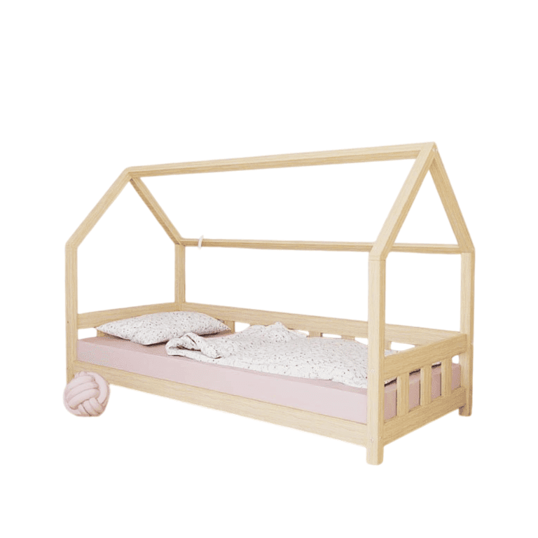 Benlemi House Bed Plotty With Side Panel and Open Entrance Unvarnished 120x200 CM