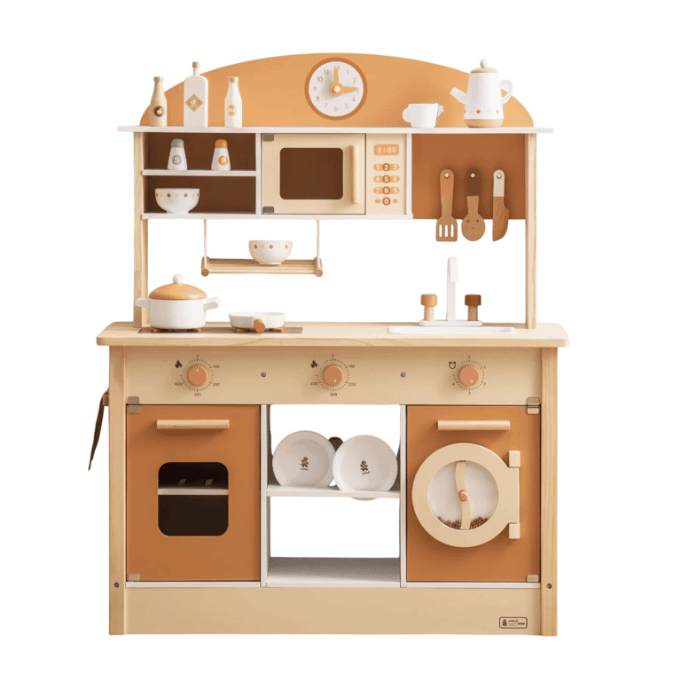 Robud Wooden Play Kitchen With Realistic Accessories Caramel