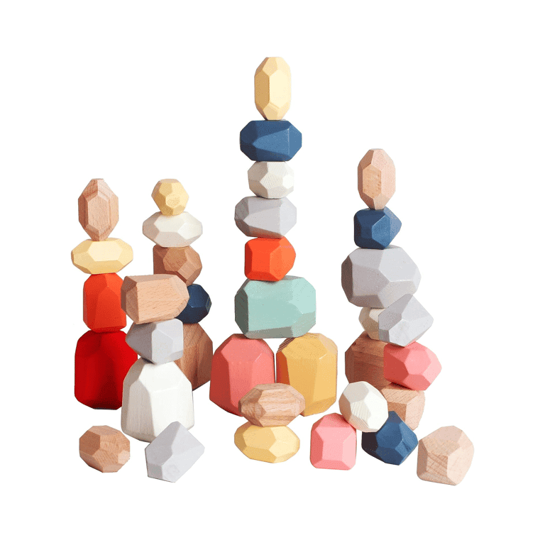 Montessori BESTAMTOY 36 Pcs Wooden Balance Stacking Rocks