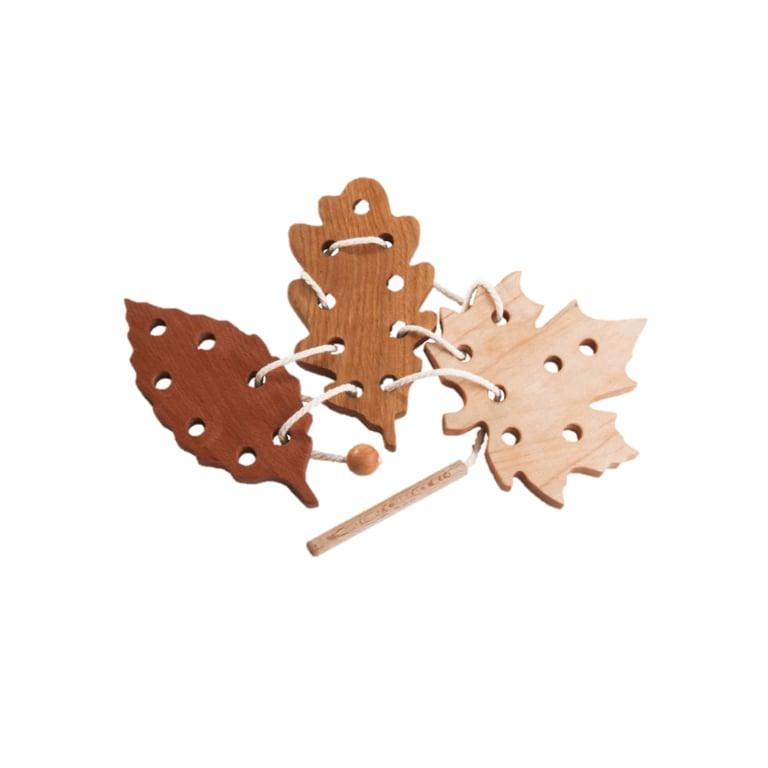 Montessori PoppyBabyCo Montessori Wooden Lacing Toy Leaf Set of 3