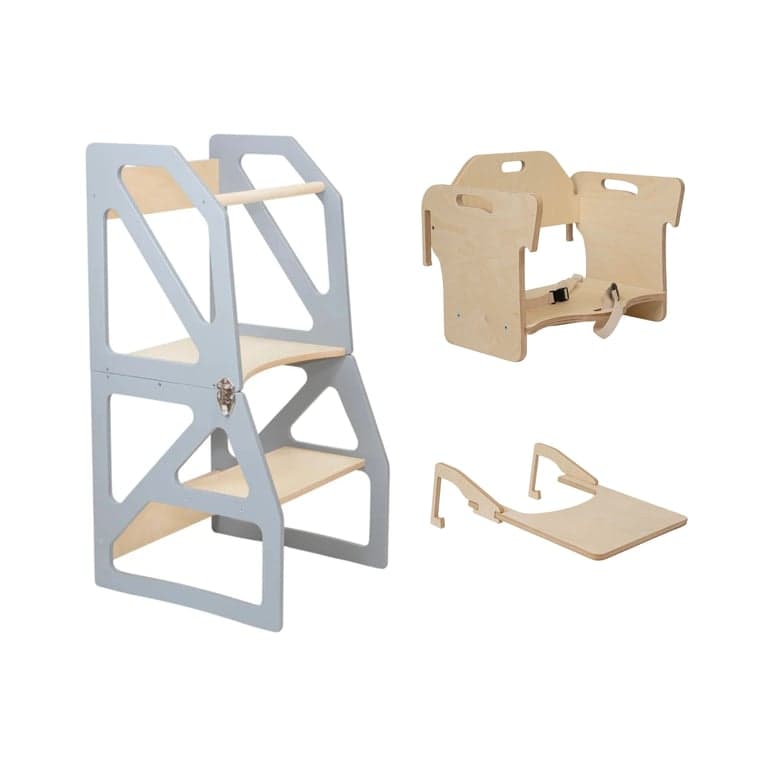 Lumbary Transformable Kitchen Tower Modustep and High Chair Combo Gray