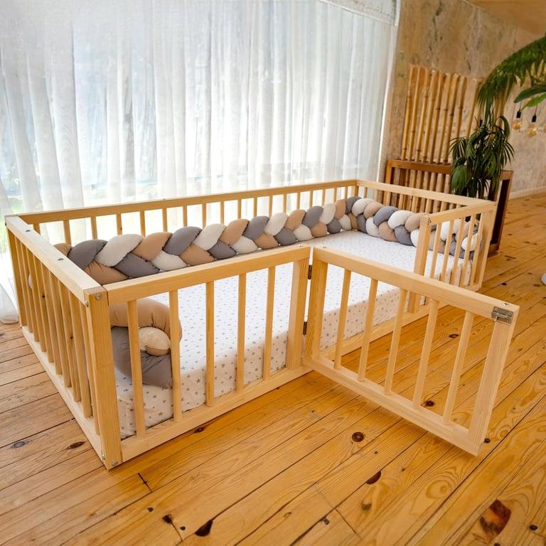 Montessori Wood and Montessori Floor Bed With Slats and Door Height 48 cm Single