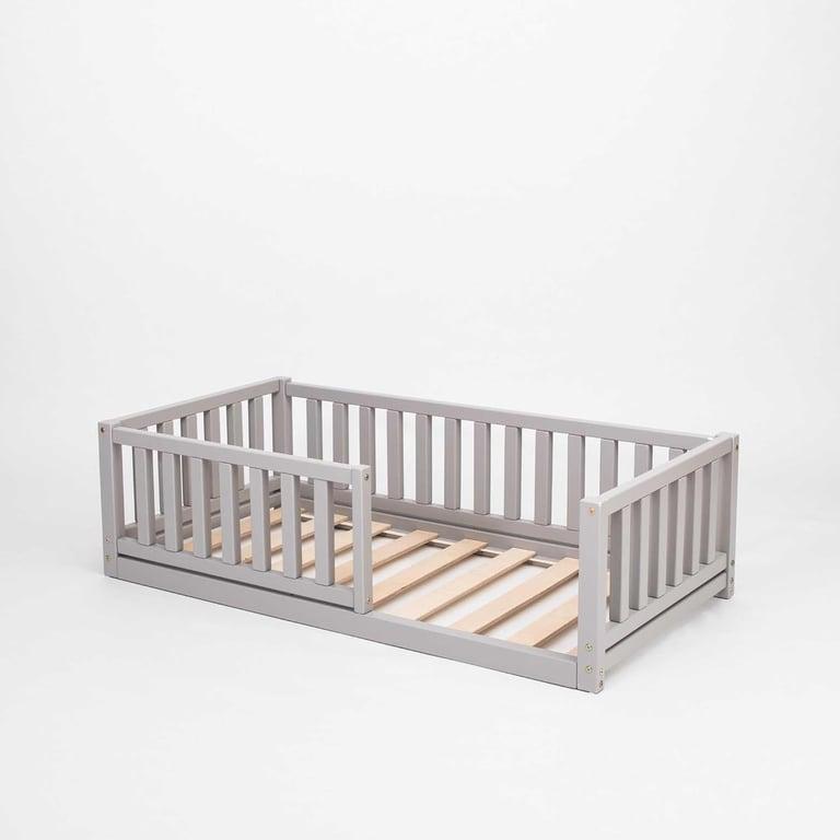 Sweet Home From Wood Floor Bed With Rails on 4 Sides Full Gray