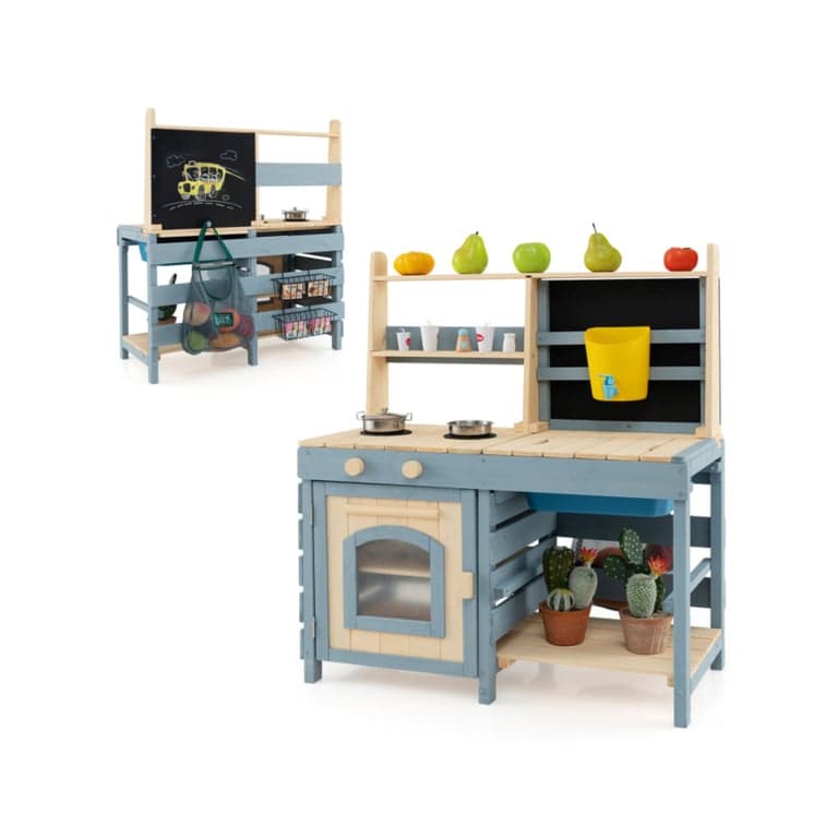 Costway 2-in-1 Outdoor Mud Kitchen With Faucet and Extra Chalkboard