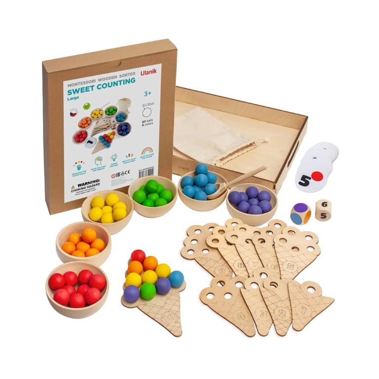 Montessori Ulanik Sweet Counting Wooden Color Sorting and Counting Toy Large