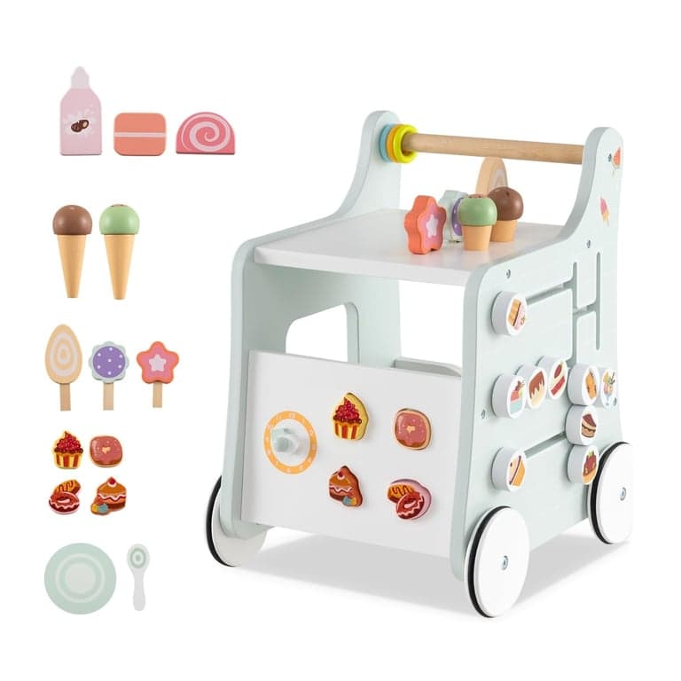 BABY JOY 6 in 1 Wooden Baby Walker With Play Kitchen Style 2 Green