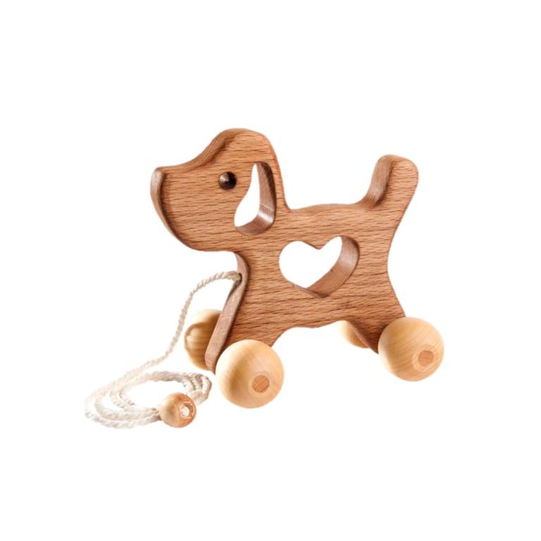 Montessori PoppyBabyCo Wooden Pull Along Toy Dog