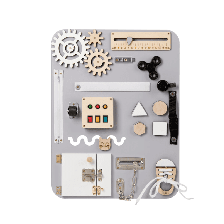 Montessori Woobiboo Enjoy Wall Mounted Busy Board Gray With Natural