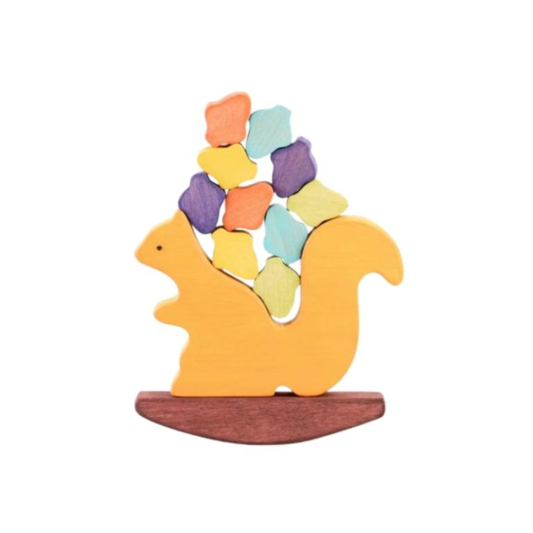 Montessori PoppyBabyCo Wooden Balancing Toy Squirrel With Acorns