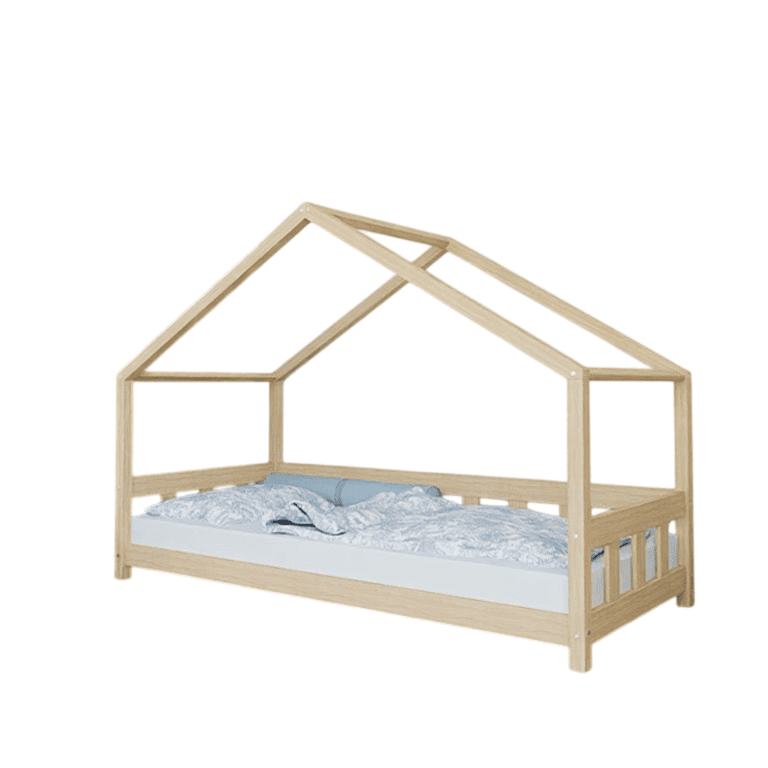 Benlemi House Bed Plotty With Front Panel and Open Entrance Unvarnished 90x190 CM