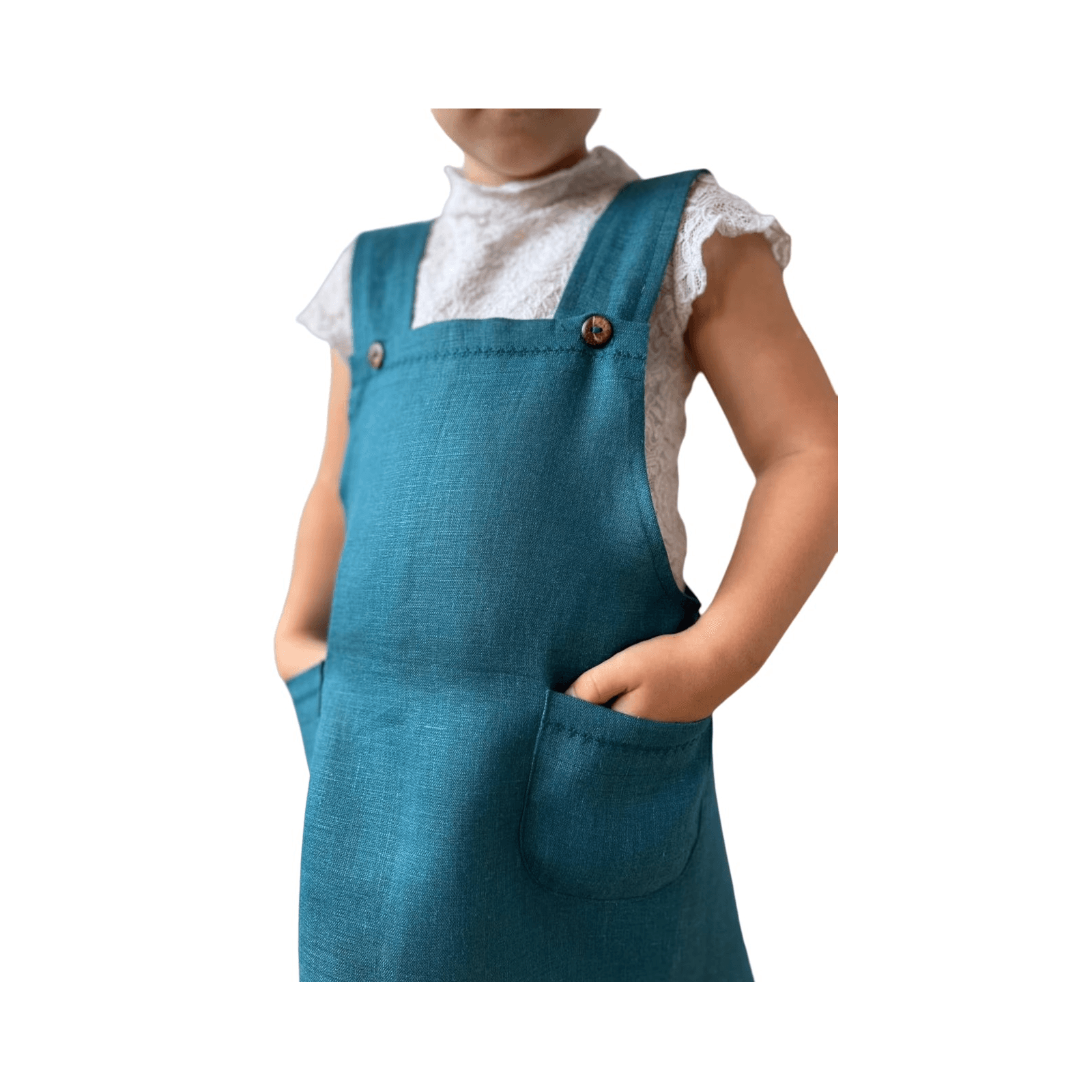 Montessori ForHomeAteliers Kids Linen Apron Cooking Teal Blue Size 2-4