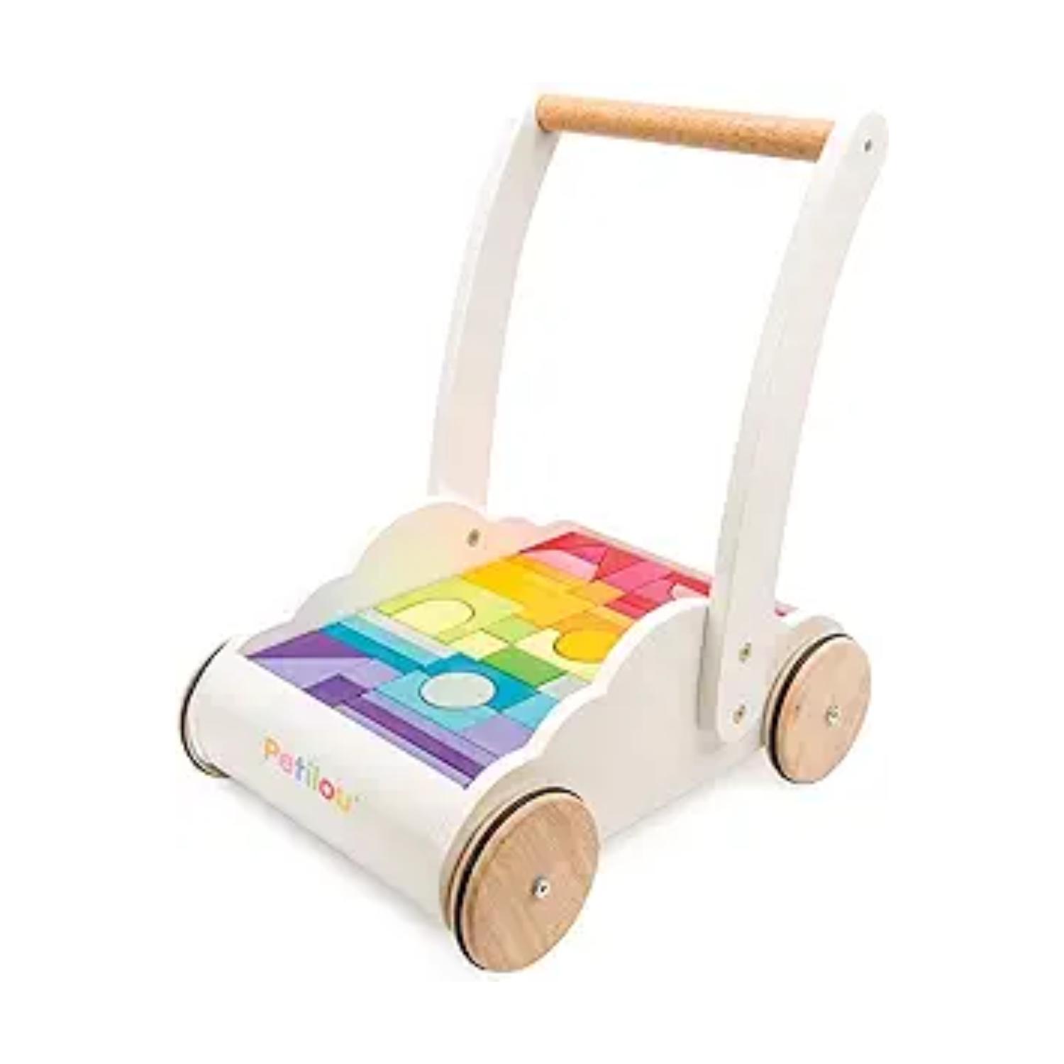 Montessori Le Toy Van Push Walker With Blocks and Wagon Petilou