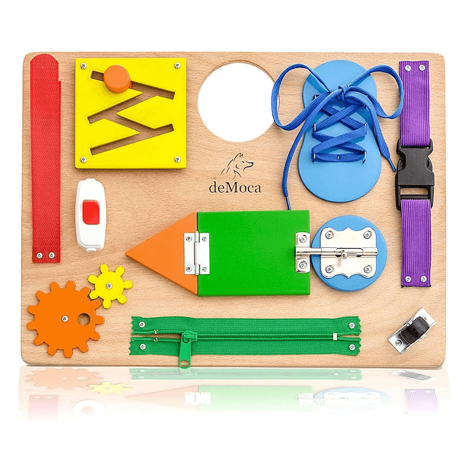 Montessori deMoca Busy Board With 10 Activities Multicolor