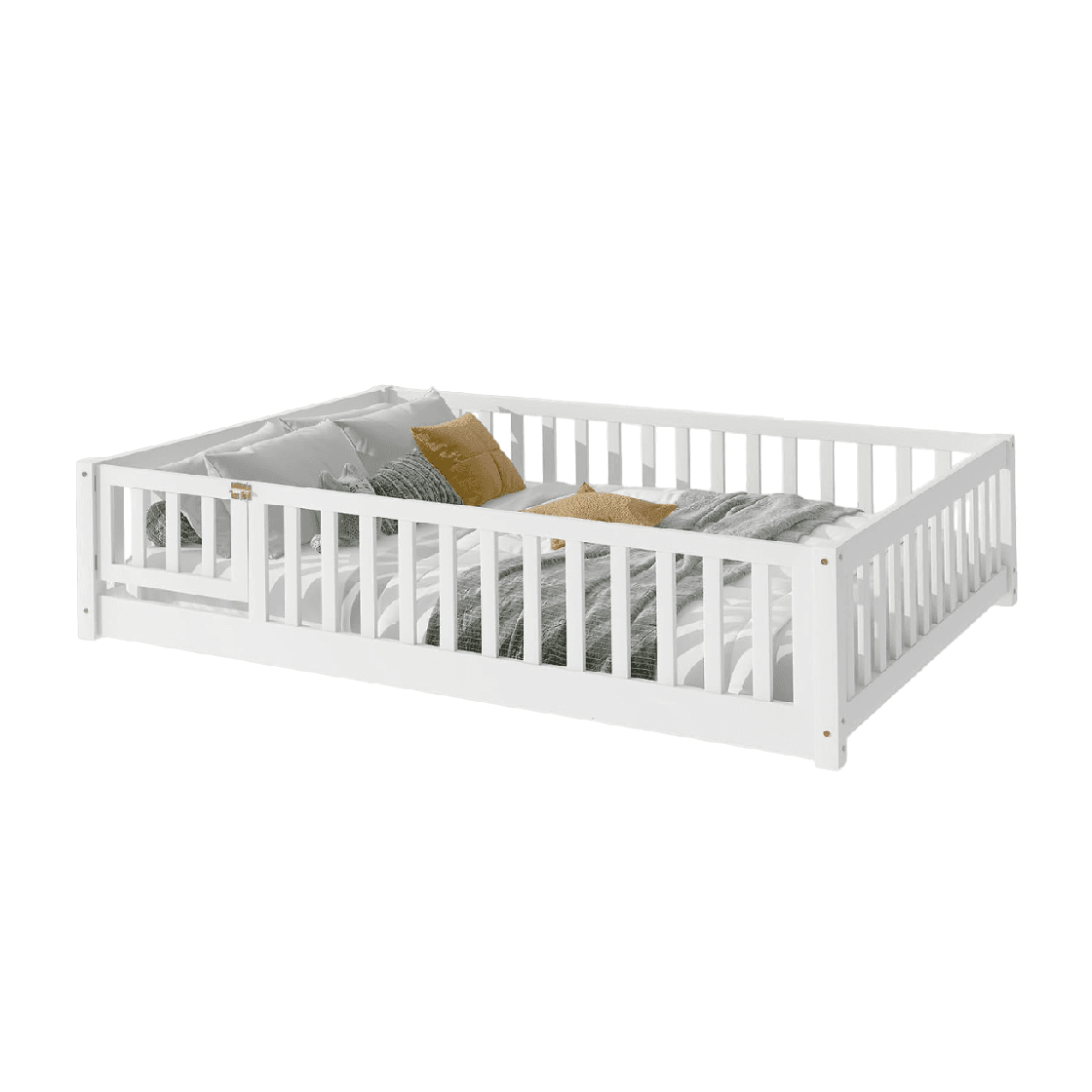 Montessori Tatub Full Size Floor Bed With Rails and Door and Slats Milky White