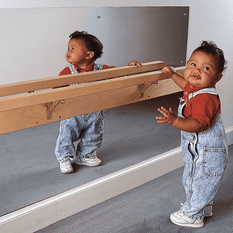 Montessori Environments Infant Mirror With Wood Pull-Up Rail