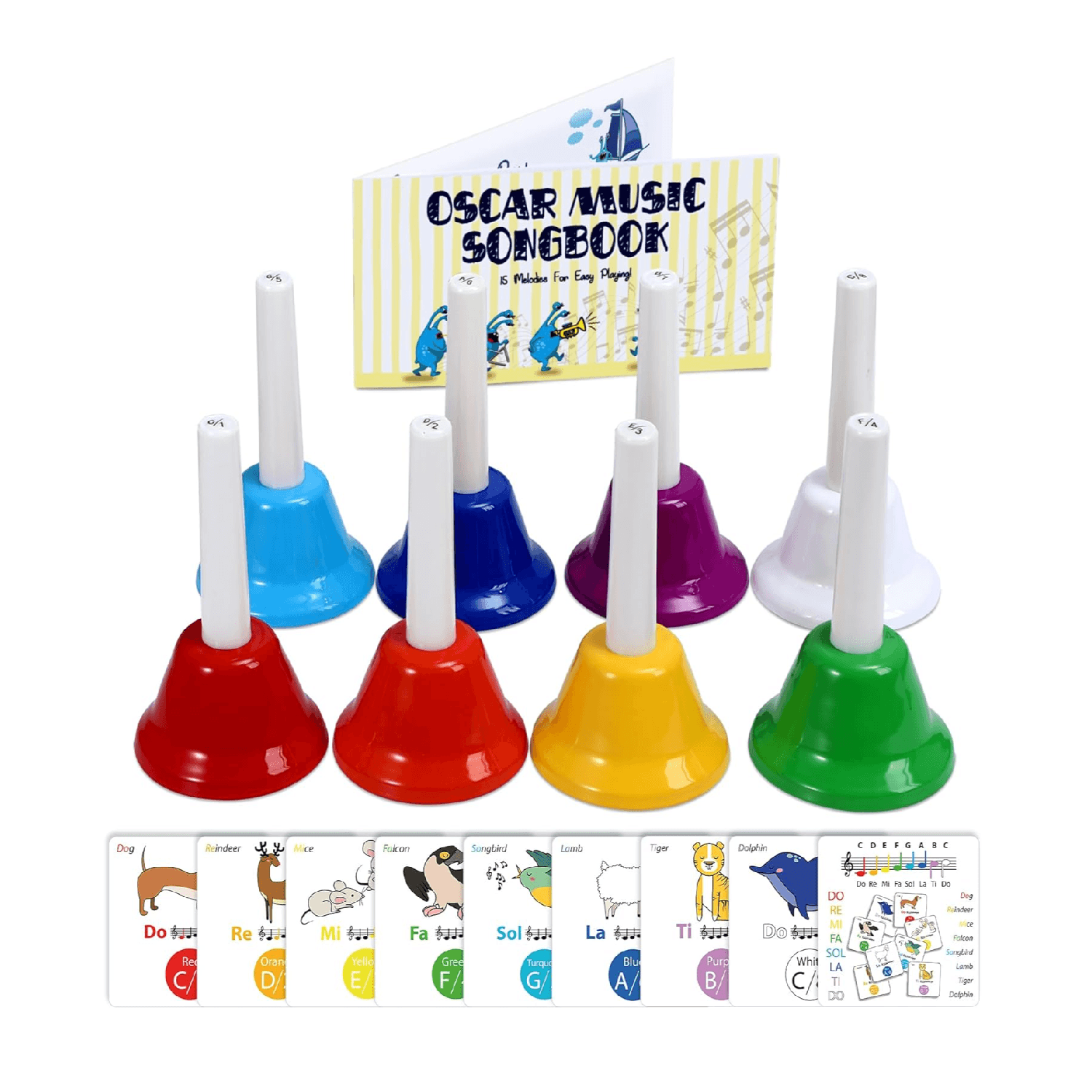 Montessori Miniartis Hand Bells 8 Notes Diatonic Metal Set Multicolored