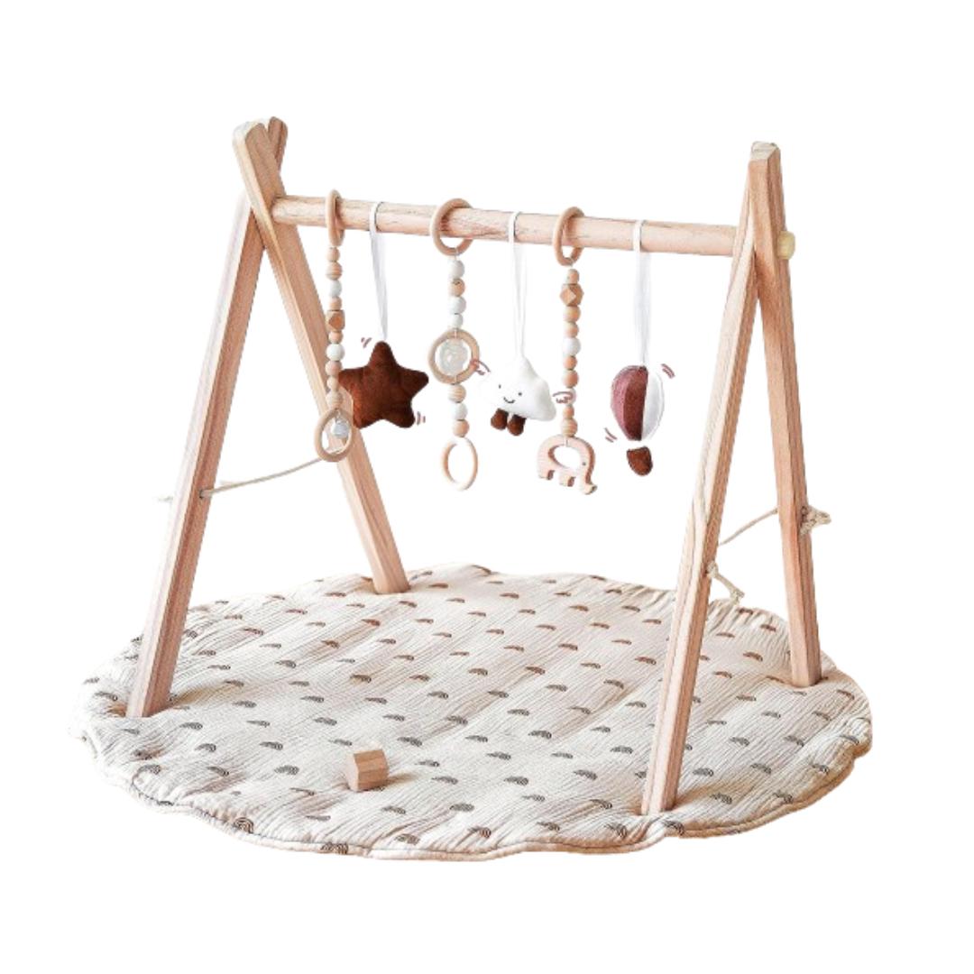 Montessori Avrsol Wooden Baby Play Gym With Foldable Frame Natural