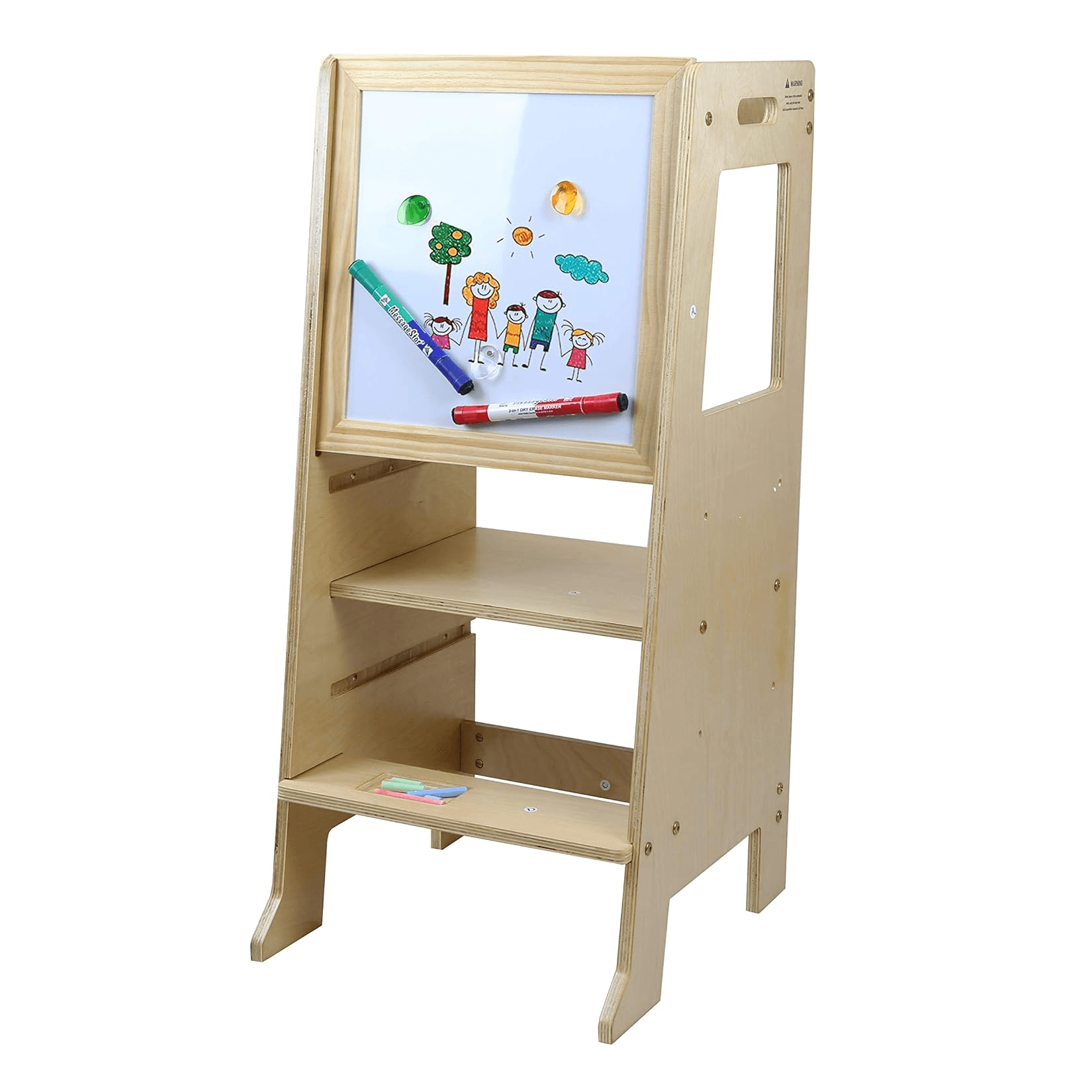 Montessori Clevr Learning Tower With Chalkboard and Whiteboard Adjustable Natural