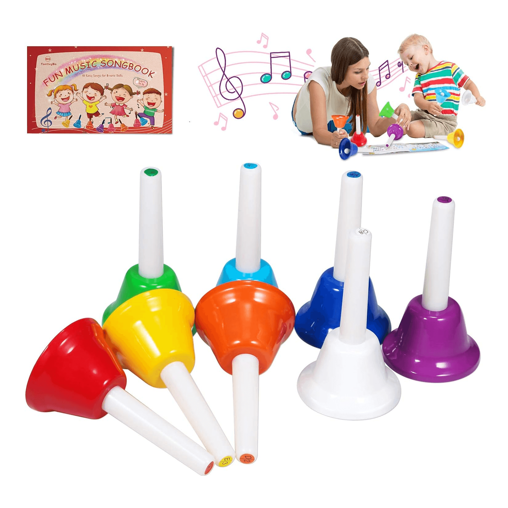 Montessori TantivyBo Hand Bells 8 Note Musical Set With 10 Songbook