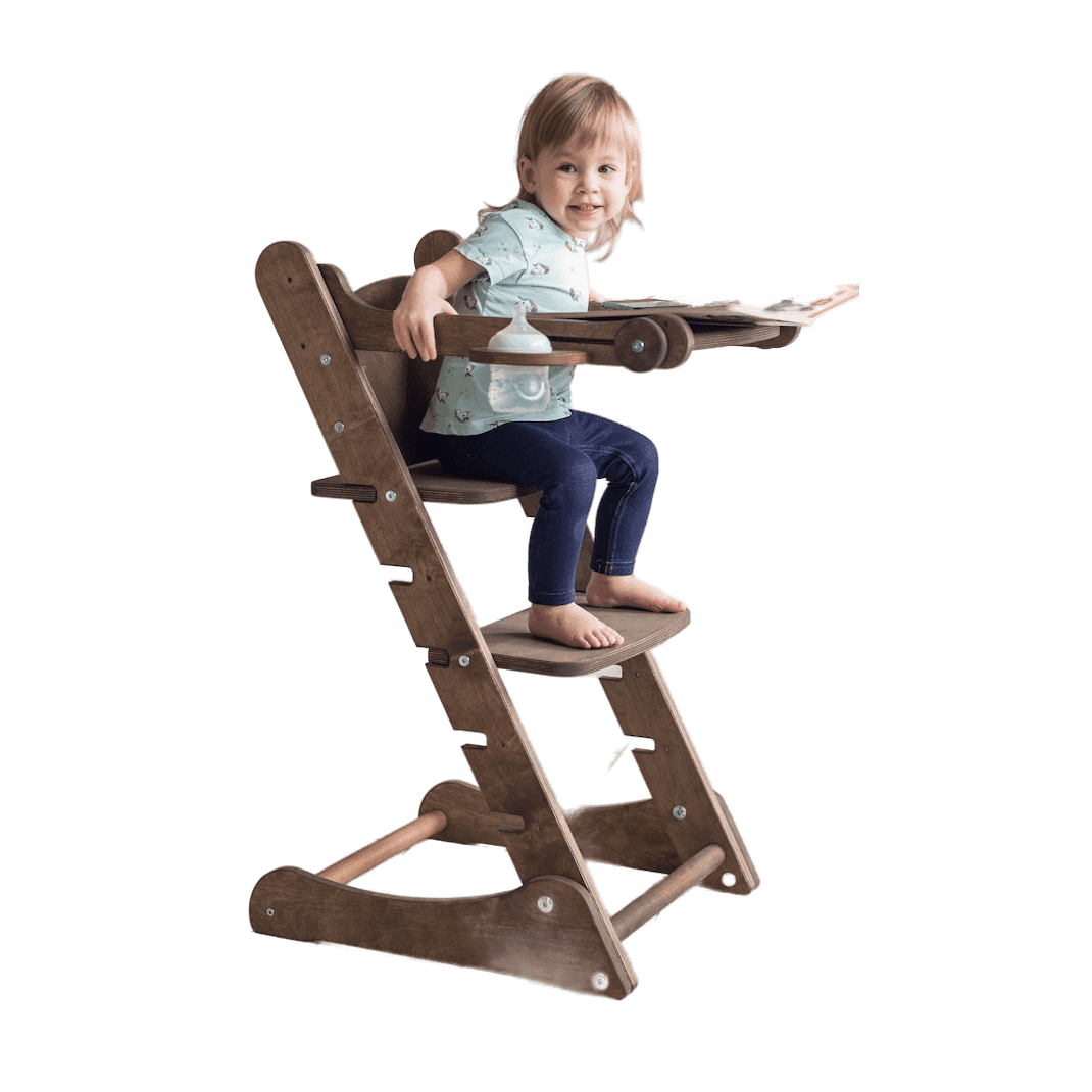 Montessori Goodevas Kids Wooden Toddler High Chair Dark Wood