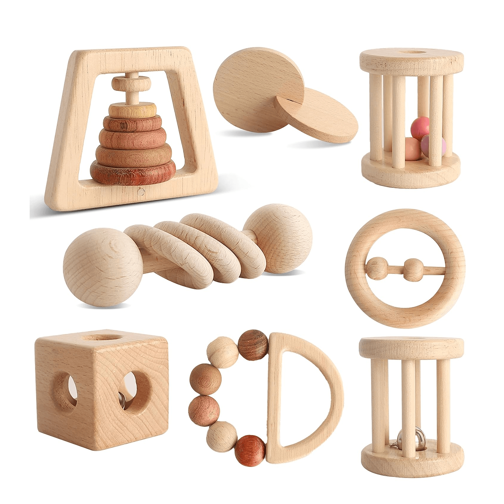 Montessori MLYEY 8-Piece Rattle Set Wooden