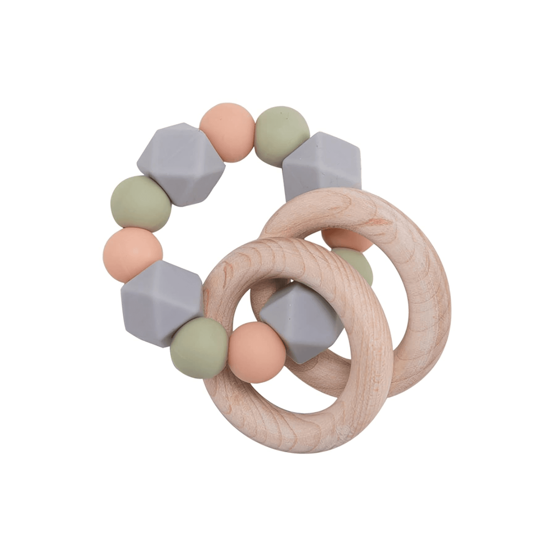 Montessori Wooden Teether Baby Ring Rattle Gray