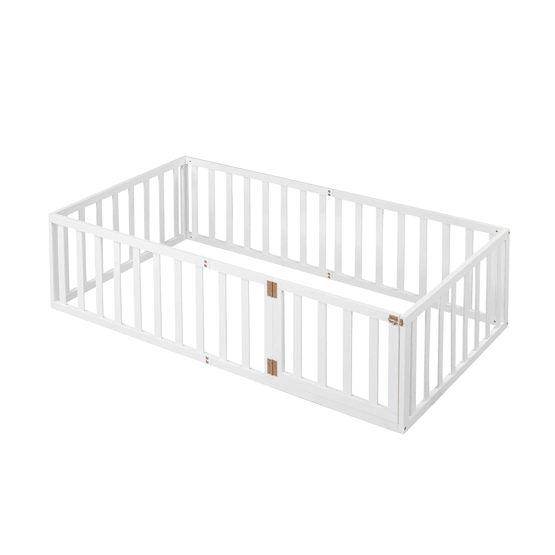 Montessori Harper & Bright Designs Twin Size Floor Bed Frame With Rails and Door White