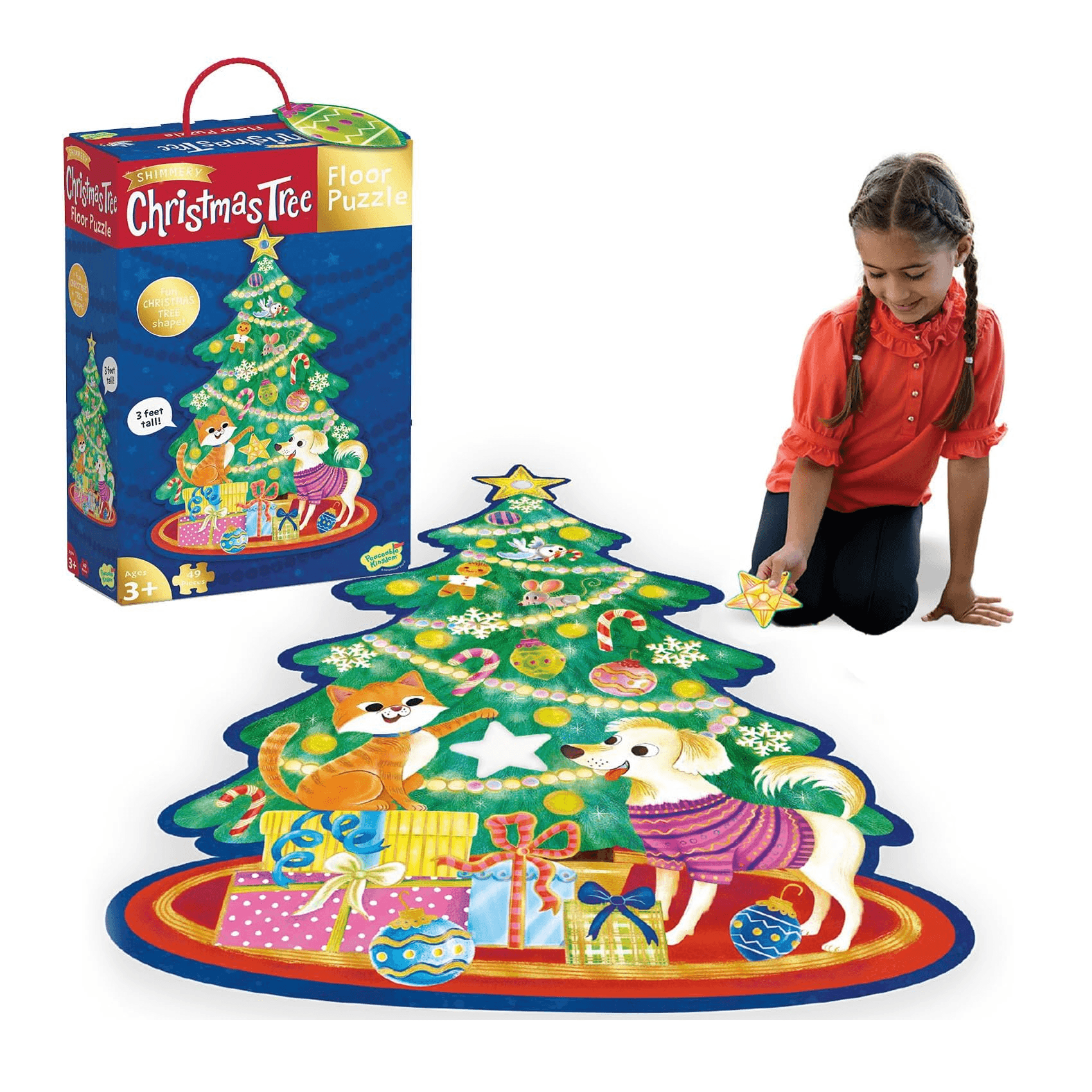 Montessori Peaceable Kingdom Shimmery Christmas Tree Floor Puzzle