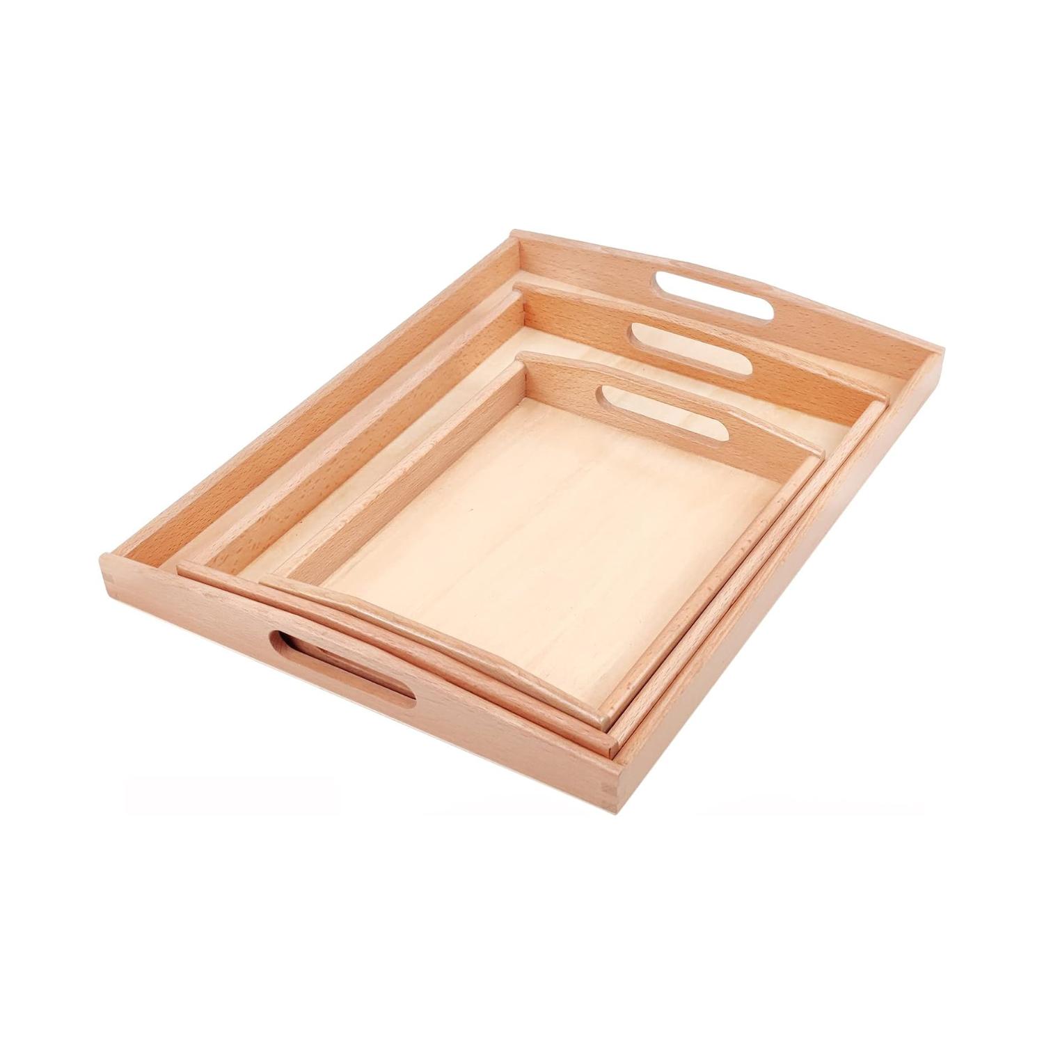 Montessori BBtinker 3 Wooden Trays With Handles Beech