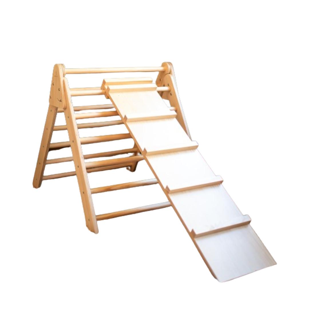 Montessori Avenlur 3 in 1 Foldable Triangle Climber Ladder With Slide Large Natural