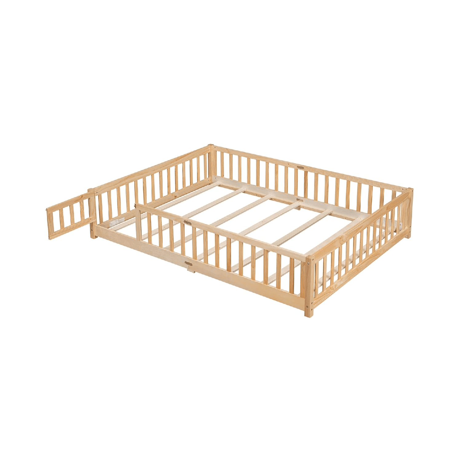 Montessori CITYLIGHT Queen Size Floor Bed With Rails and Slats Natural