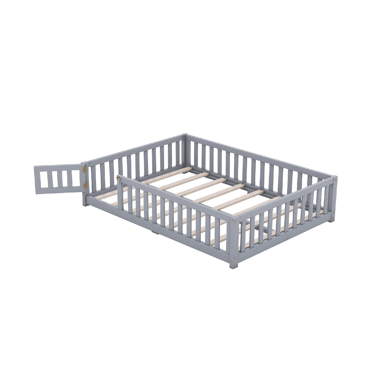 Montessori CITYLIGHT Full Size Floor Bed With Rails and Slats Gray