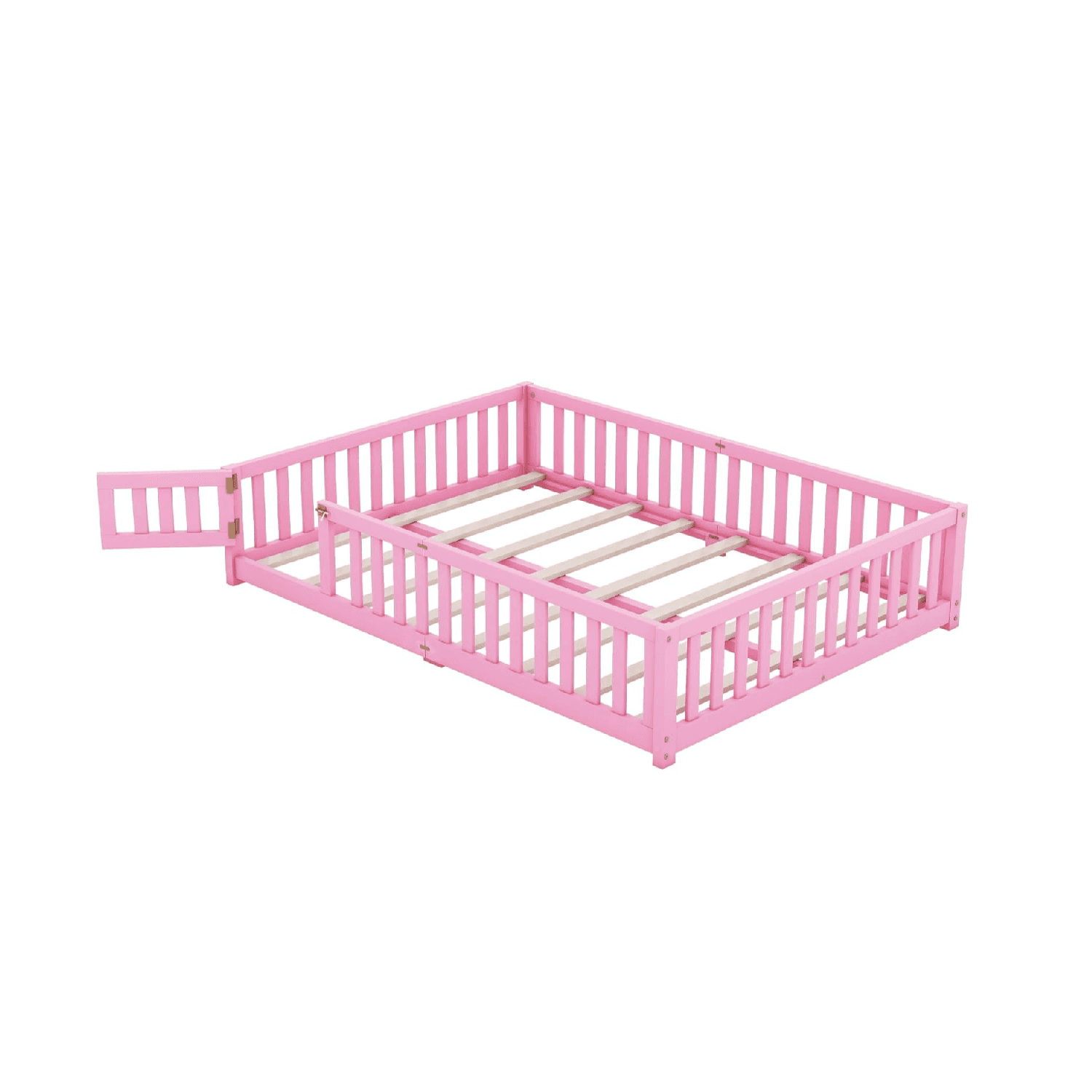 Montessori CITYLIGHT Queen Size Floor Bed With Rails and Slats Pink