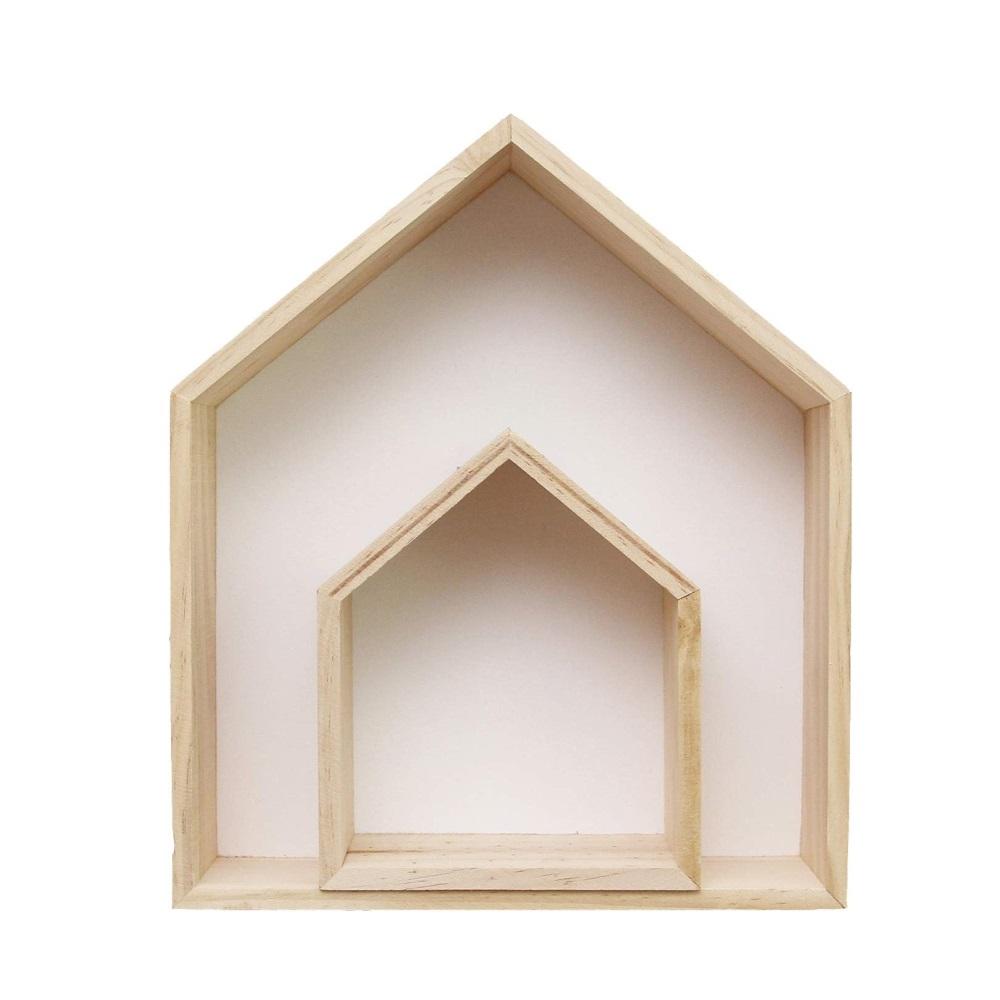 Montessori Sweet FanMuLin 2 Pieces Wooden House-Shaped Wall Shelf White